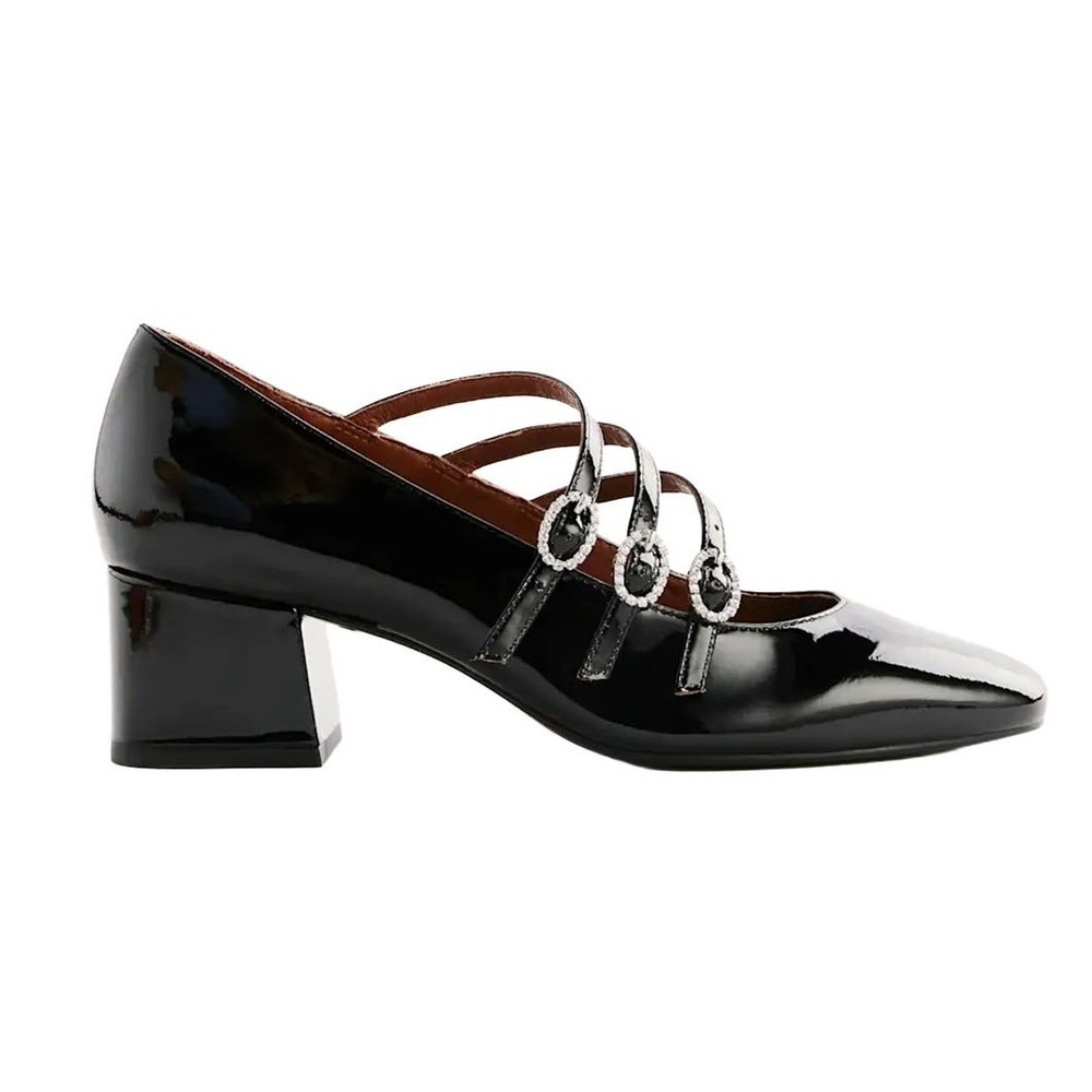 NIB Reformation Mimi Buckle Pumps Black Leather Rhinestone Mary Jane 8